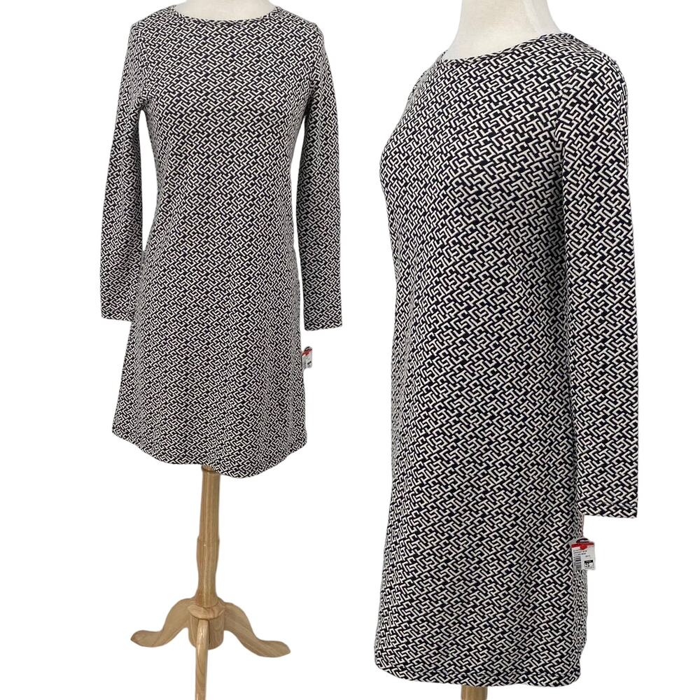 Tyler Boe Mini Dress Geometric Pattern Knit A Line Long Sleeve Black White NEW S